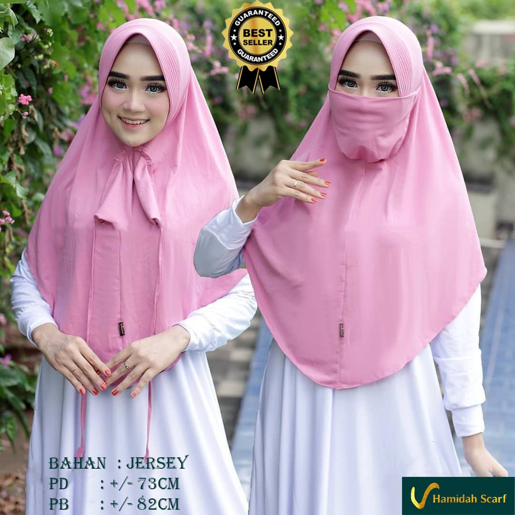 JILBAB MASKER TERBARU TERLARIS  TERMURAH HAMIDAH 2 in 1 POPPY (L)