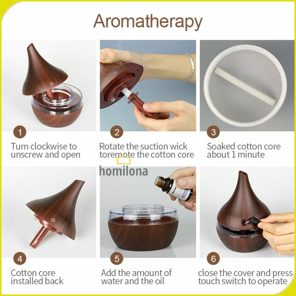 Humidifier Diffuser Aromaterapi LED 7 Color Koleksi Motif Kayu Wood Grain Pelembab Udara  Essential Oil Aromatherapy