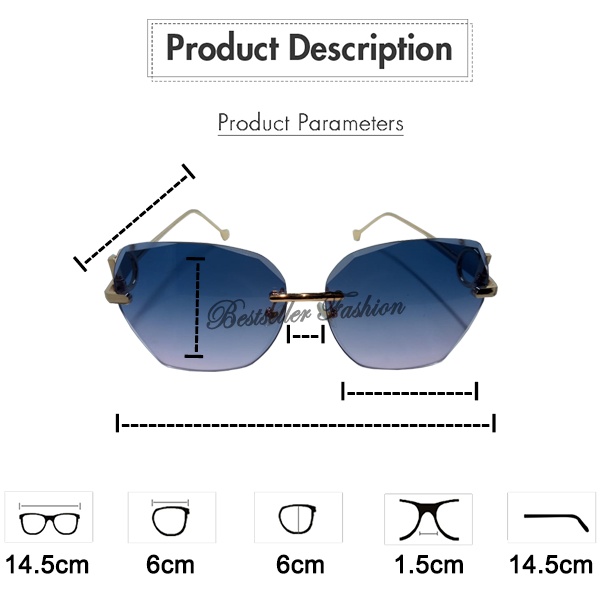 [ COD ] Kacamata Fashion / Kacamata Hitam Wanita Model masa kini UNISEX Gaya Rimless Gradient Sunglasses pantai gelap - REAL PICT - TERLARIS