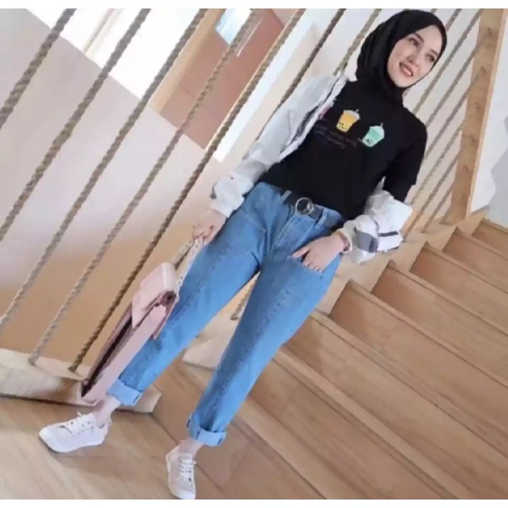 BOYFRIEND JEANS / CELANA JEANS WANITA/ BF POLOS/ CELANA 2021/ CELANA JEANS HIJAB TERMURAH