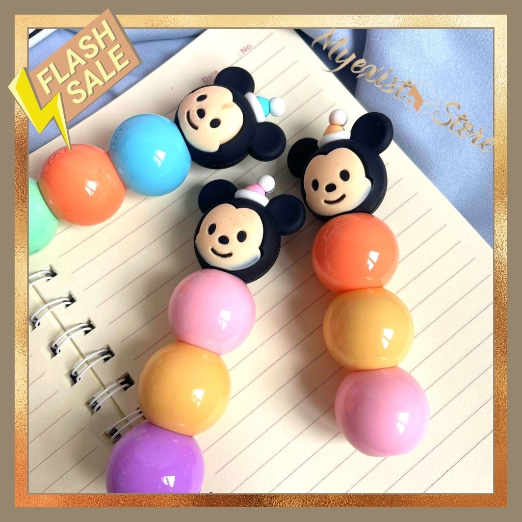 

highlighter stabilo pastel set lucu karakter Mickey Minnie penanda bacaan buku IVN633