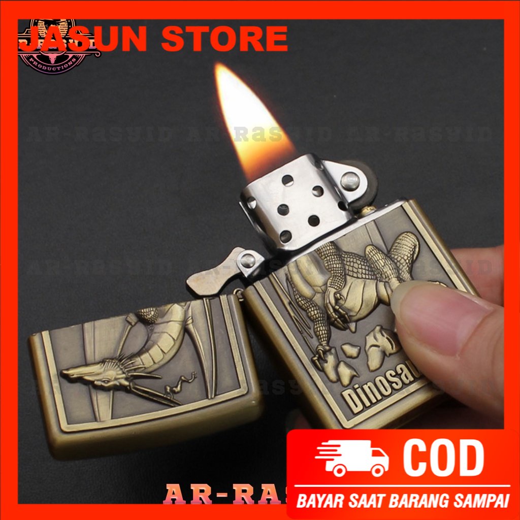 BISA COD! Korek Api Roda Api Zippo Minyak Jiantai Motif Dinosaurus Dinosaur War JT-6007