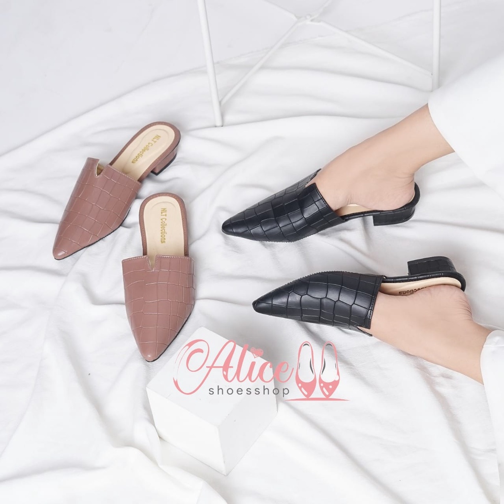 alice- heels wanita model terbaru cantik heels motif kulit buaya
