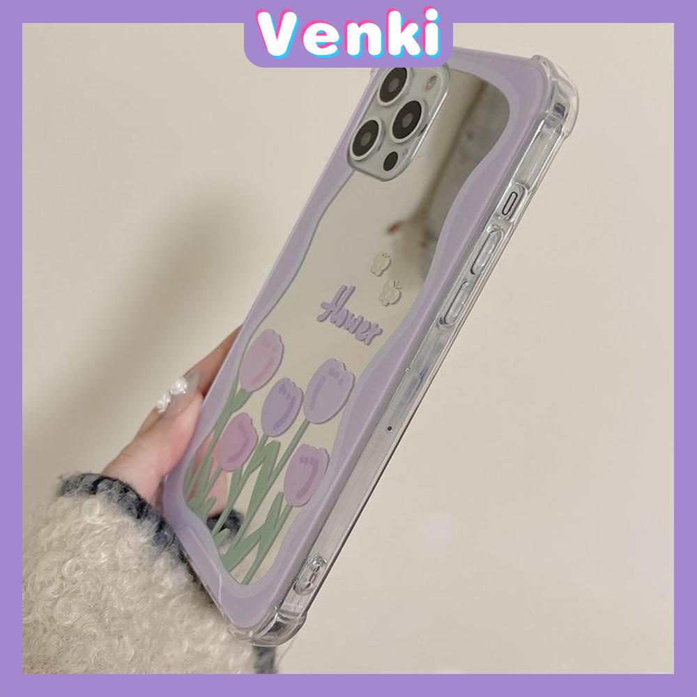 iPhone Case Acrylic HD Mirror Laser Airbag Shockproof Protection Camera Cute Purple Tulip Flowers Compatible For iPhone 11 iPhone 13 Pro Max iPhone 12 Pro Max iPhone 7 Plus iPhone xr