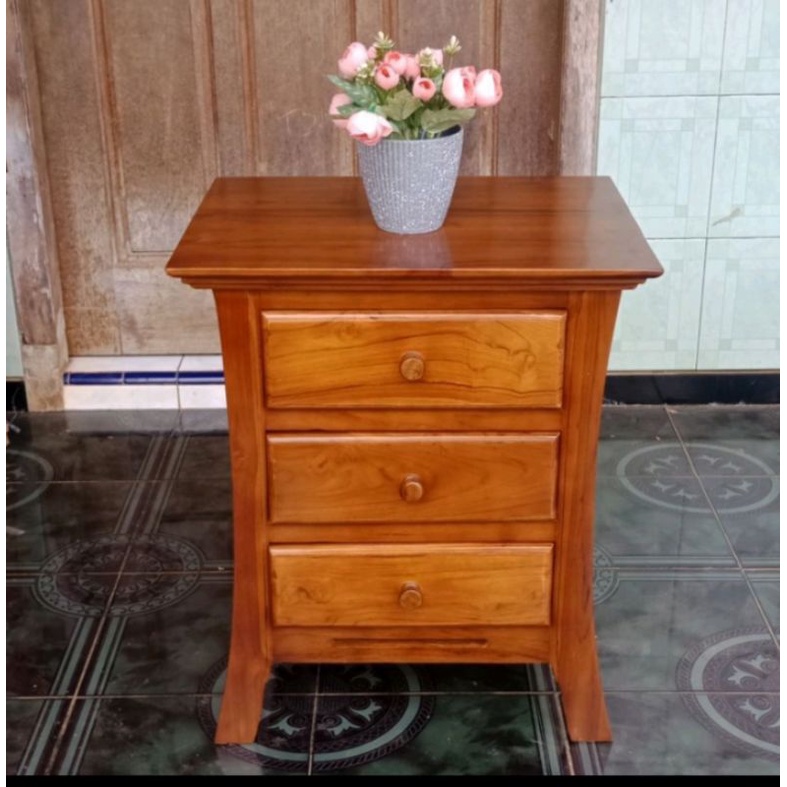 Nakas minimalis 3 laci kayu jati
