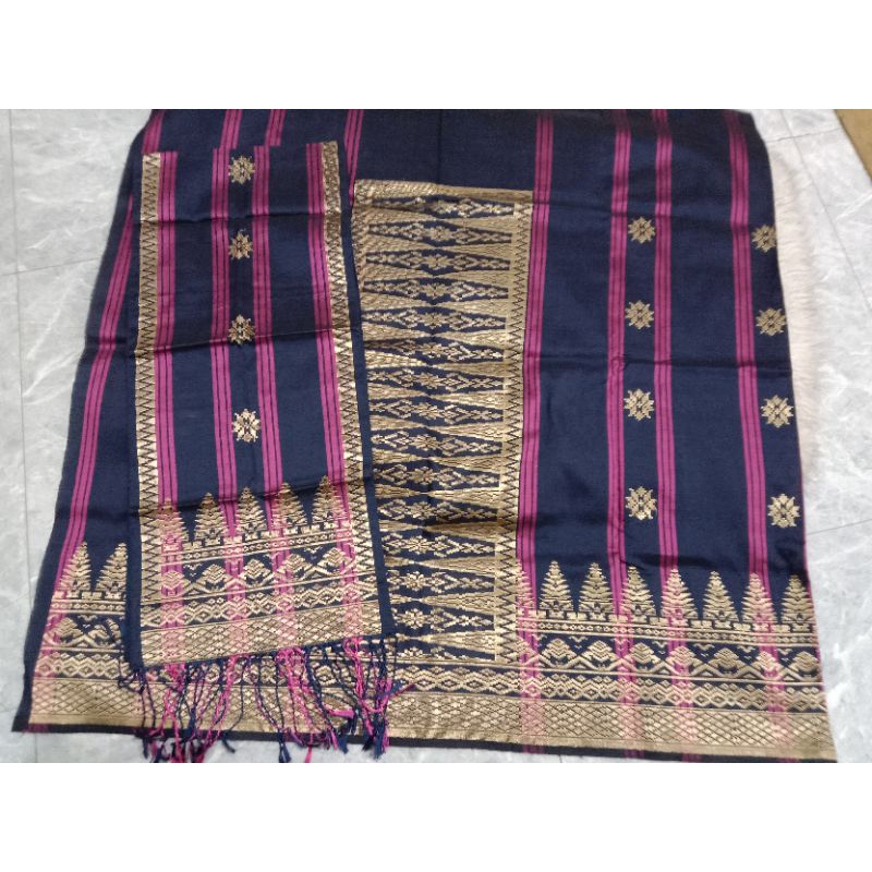 songket silungkang warna navy pink gold
