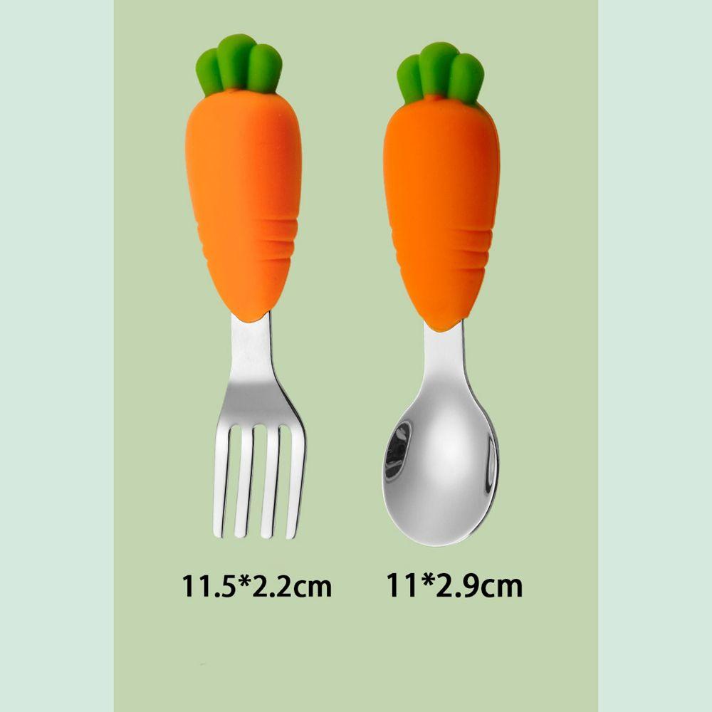 Needway Sendok Dan Garpu Anak Set Stainless Steel Kawaii Makan Bayi Bentuk Wortel Anak Garpu Dessert Spoon Baby Fork Spoon