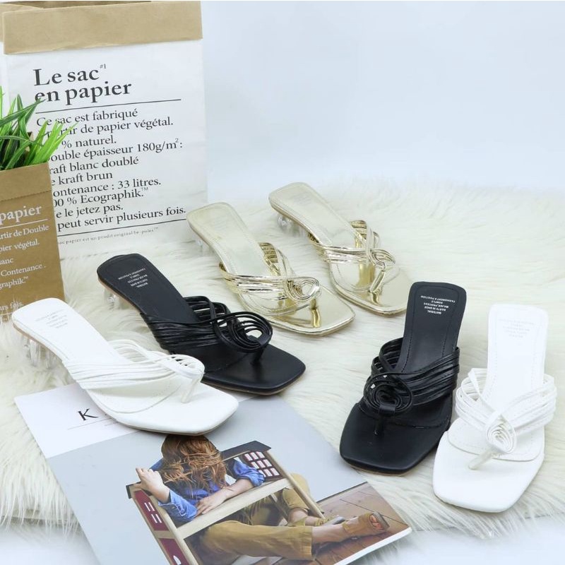 Sandal jepit pump heels kaca bulat import hight quality