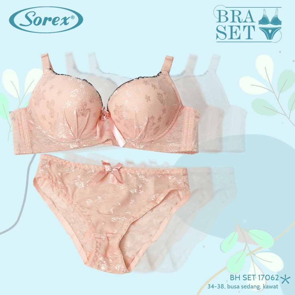 BB Sorex Bra Set Busa Sedang Kawat Kait 3 Setara Cup B Brukat Bunga CD Freesize BH 17062