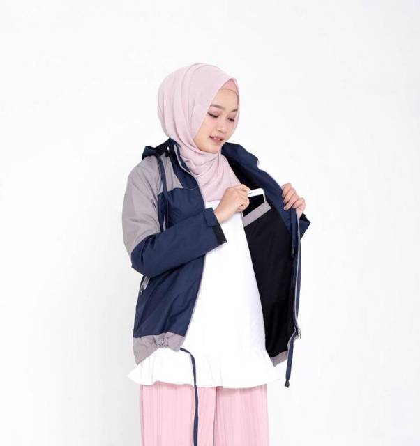 AMZ JACKET Jaket Parasut WANITA Waterproof  Anti Air Angin Jaket Outdoor Gunung Murah Pink navy M XL