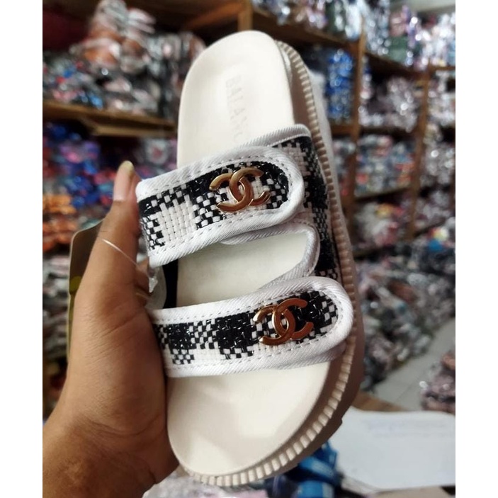 SANDAL PEREMPUAN DEWASA DOUBLE STRAP BALANCE / 238-7A 36-40 / MOTIF  KOTAK TERMURAH