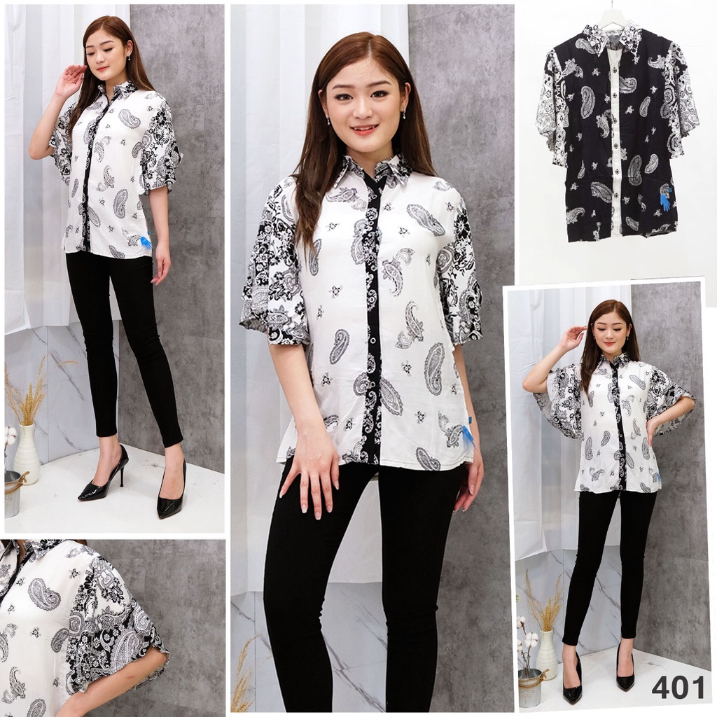 JakartaFashion - blouse kancing batwing katun batik adem busui kerah elegan bohemian etnic