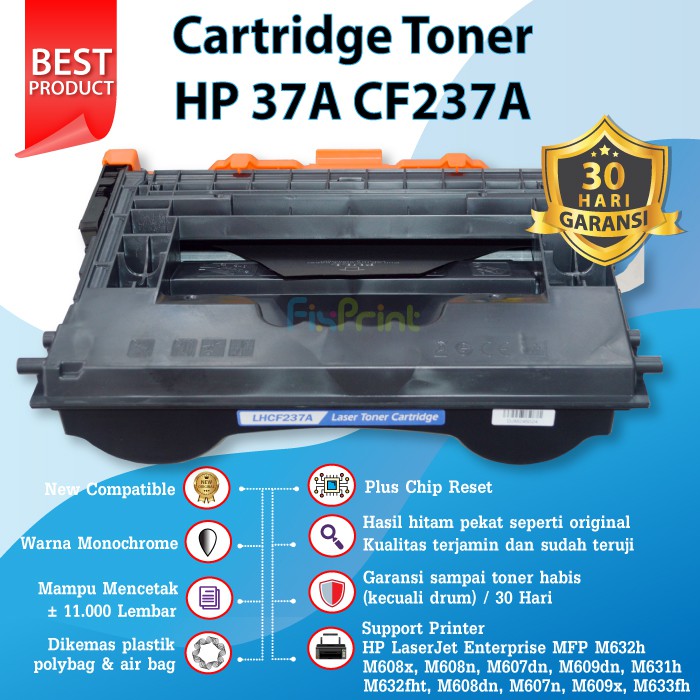 Cartridge Toner Compatible 37A CF237A Printer HP M632h M608x M608n