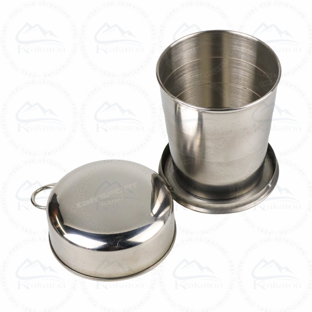 【COD】 TaffSPORT ~ Gelas Lipat Stainless Steel` Gantungan Kunci Cangkir` 3 Section Fold Mug