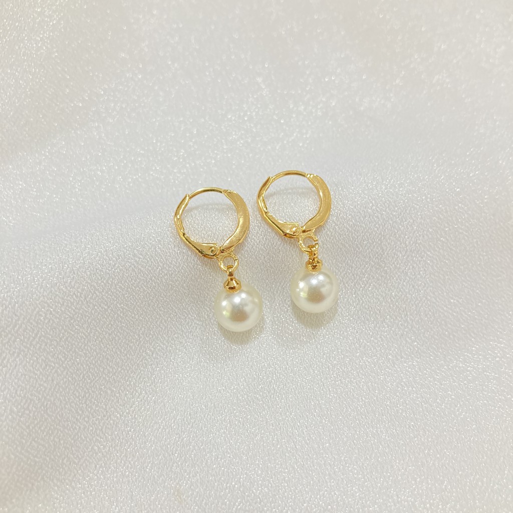 Anting Mutiara Bulat Lapis Emas Aksesoris Perhiasan Wanita L21E