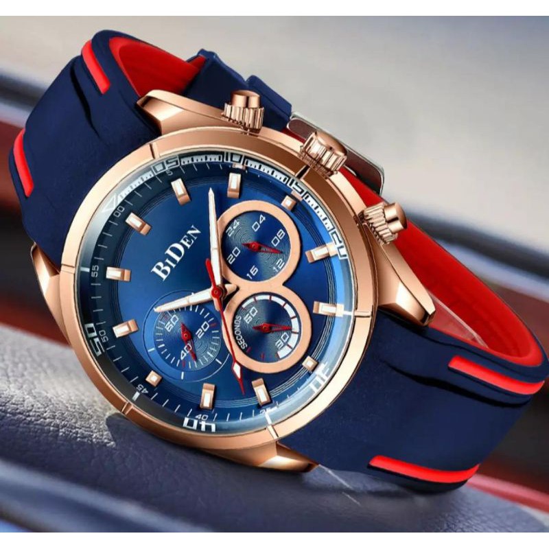 Jam Tangan Sport Original BIDEN YN-0126G Blue Rubber Strap