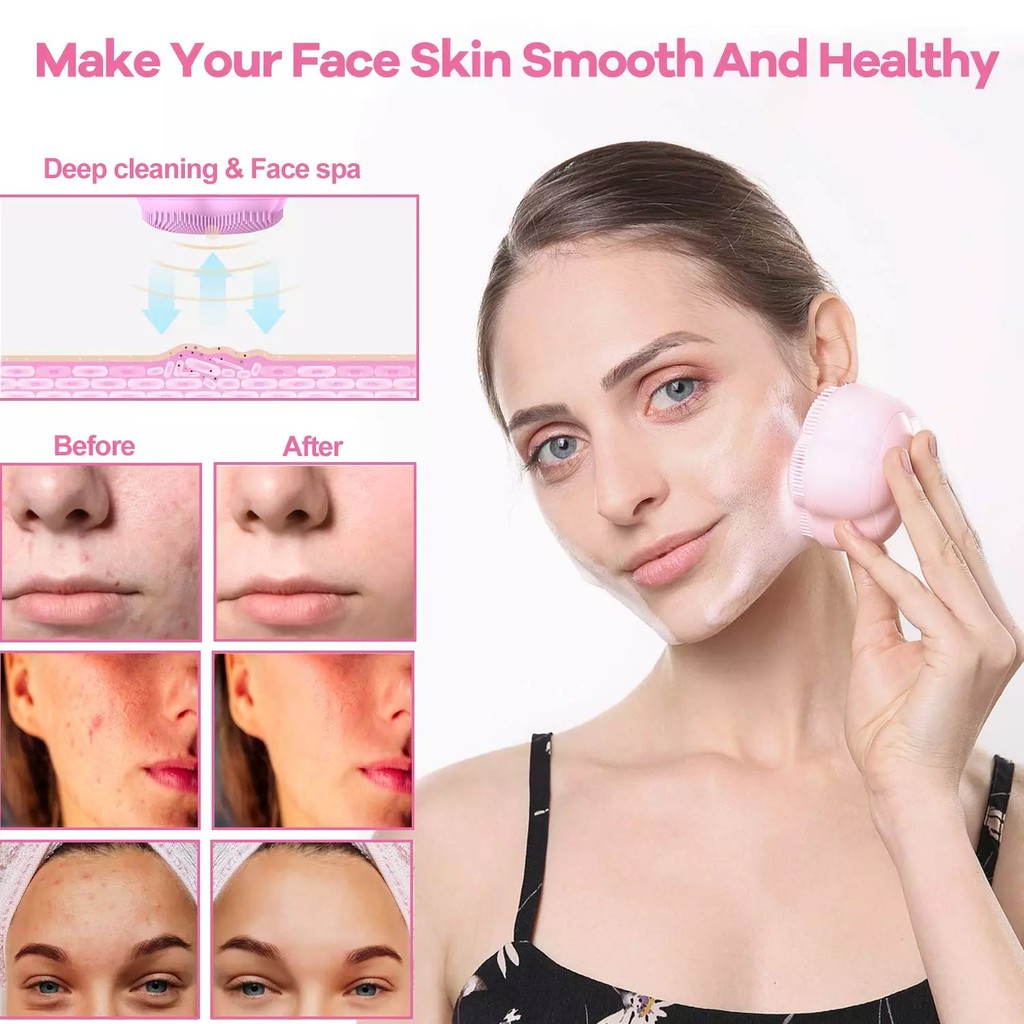 Facial Cleansing Brush Waterproof Pembersih Wajah Elektrik Silikon - Sakura