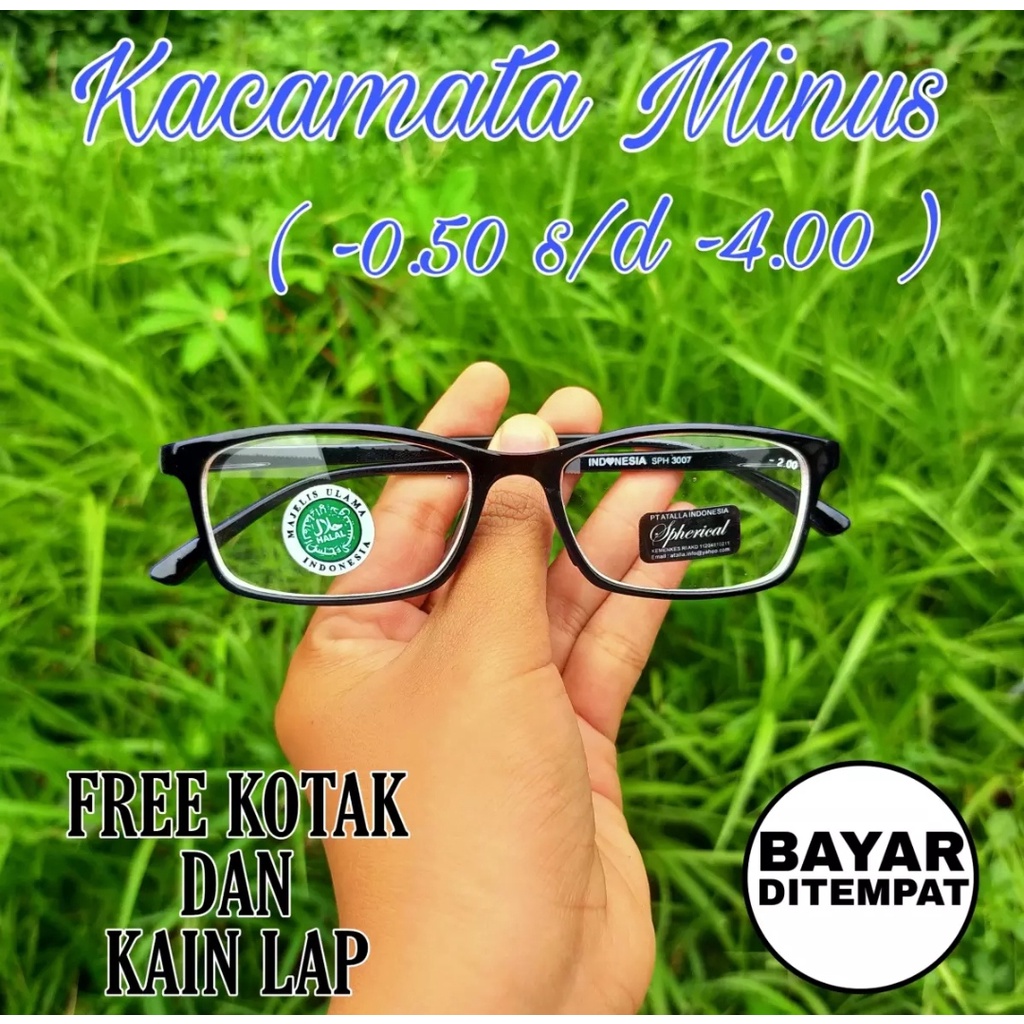 KACAMATA LENSA MINUS Pria Wanita KOTAK SPORTY STYLE (TERLARIS OPTIK) / BONUS KOTAK DAN LAP