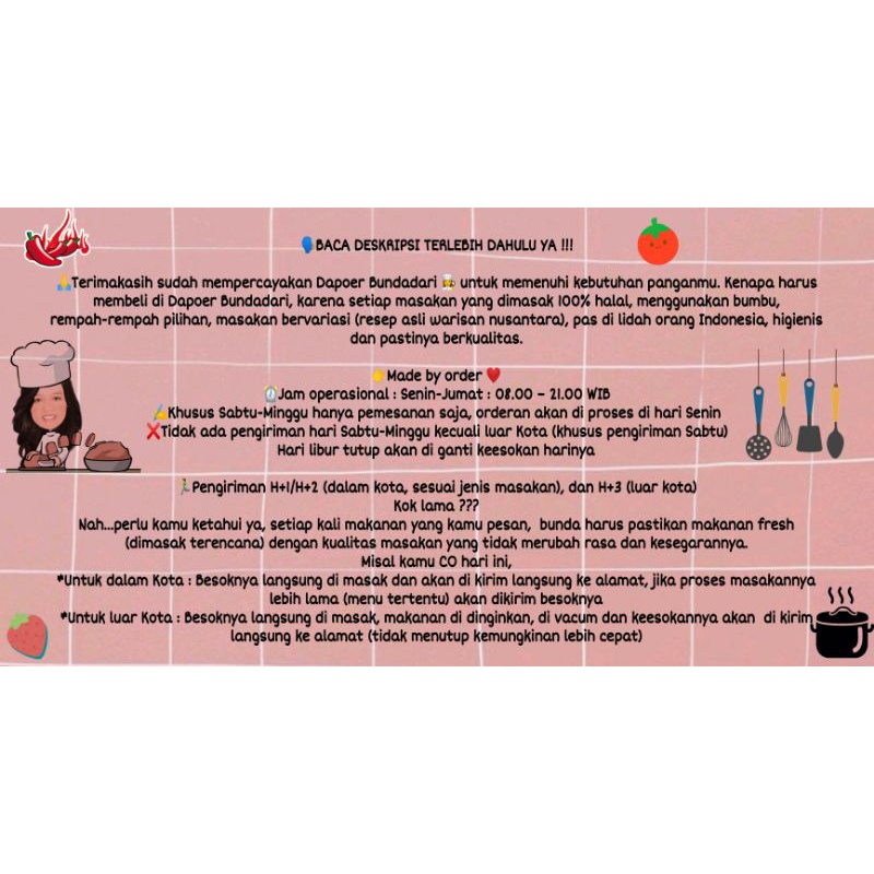 

Mohon di baca!!Deskripsi pemesanan dapur bundadari
