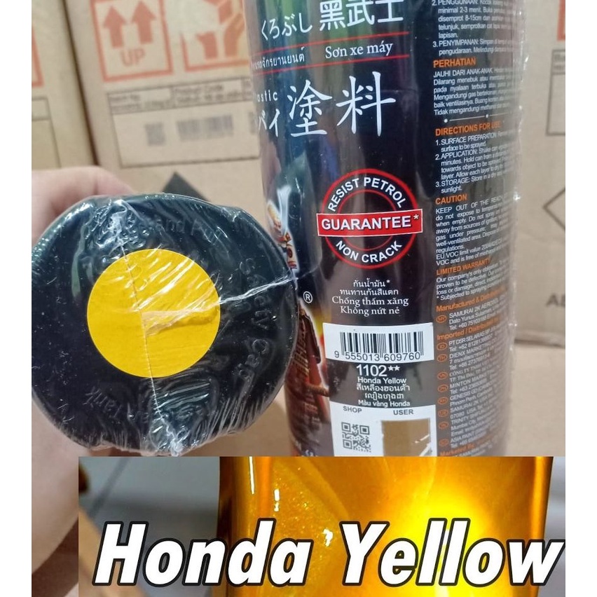 Pilox Pilok Samurai Paint Kurobushi Cat Semprot 1102** Honda Yellow / Kuning Honda / Metalik Yellow (1102) 400ml / 400cc