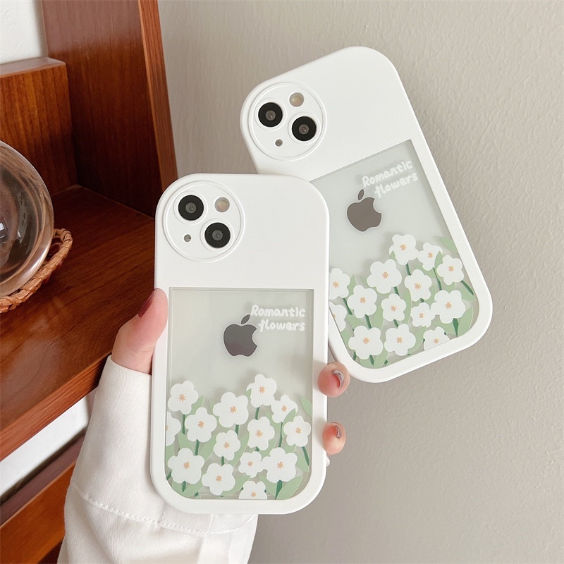 White Romantic Flowers Softcase Case HP Lucu for iphone XS Max XR 11 Pro Max 12 Pro Max 13 Pro Max