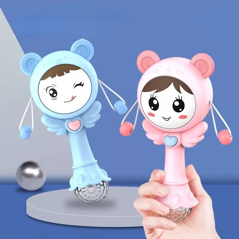 Mainan Rattle Drum Musik+Lampu Bersuara Lucu dengan teether