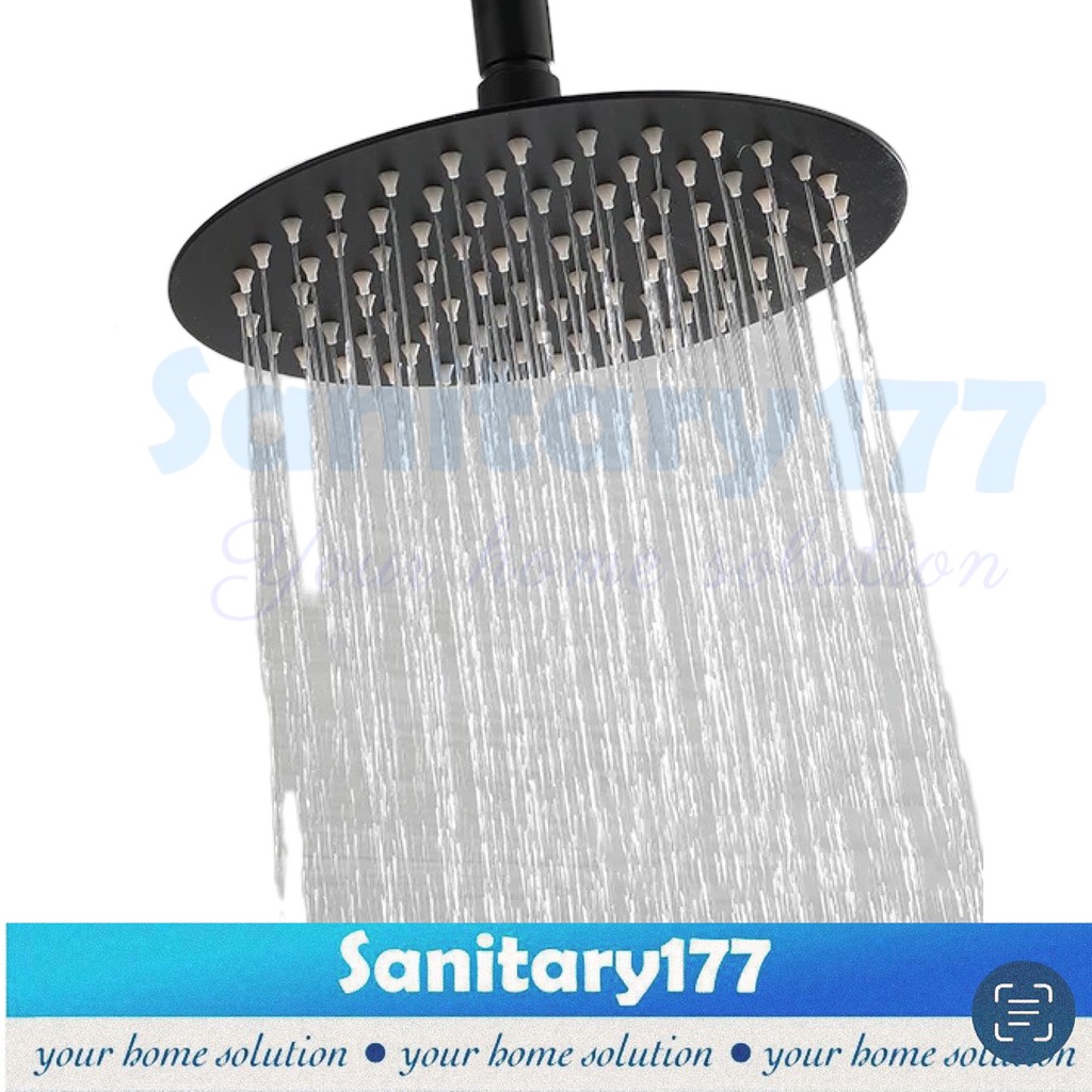 Wall shower Rainfall stainless Hitam bulat 20cm 35 cm kotak- shower tembok 8 inch 10inci 8in black segiempat matte stenlis slim tipis minimalis