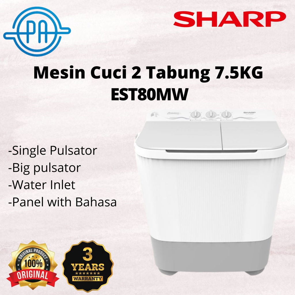 SHARP MESIN CUCI 2 TABUNG ES-T80MW / EST 80MW 8KG / EST 70MW/ EST70MW 7KG