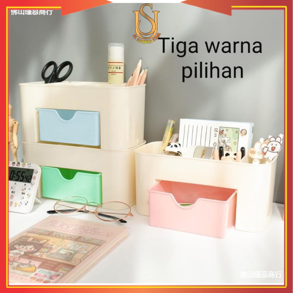 Tempat Make Up Kotak Penyimpanan Organizer Bag Tertutup Kecil Mini Rak Kosmetik Plastik Susun 2 Laci