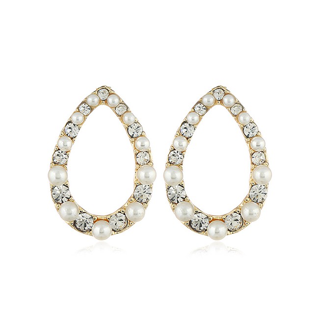 LRC Anting Tusuk Fashion Gold Textured Alloy Diamond Earrings F33187
