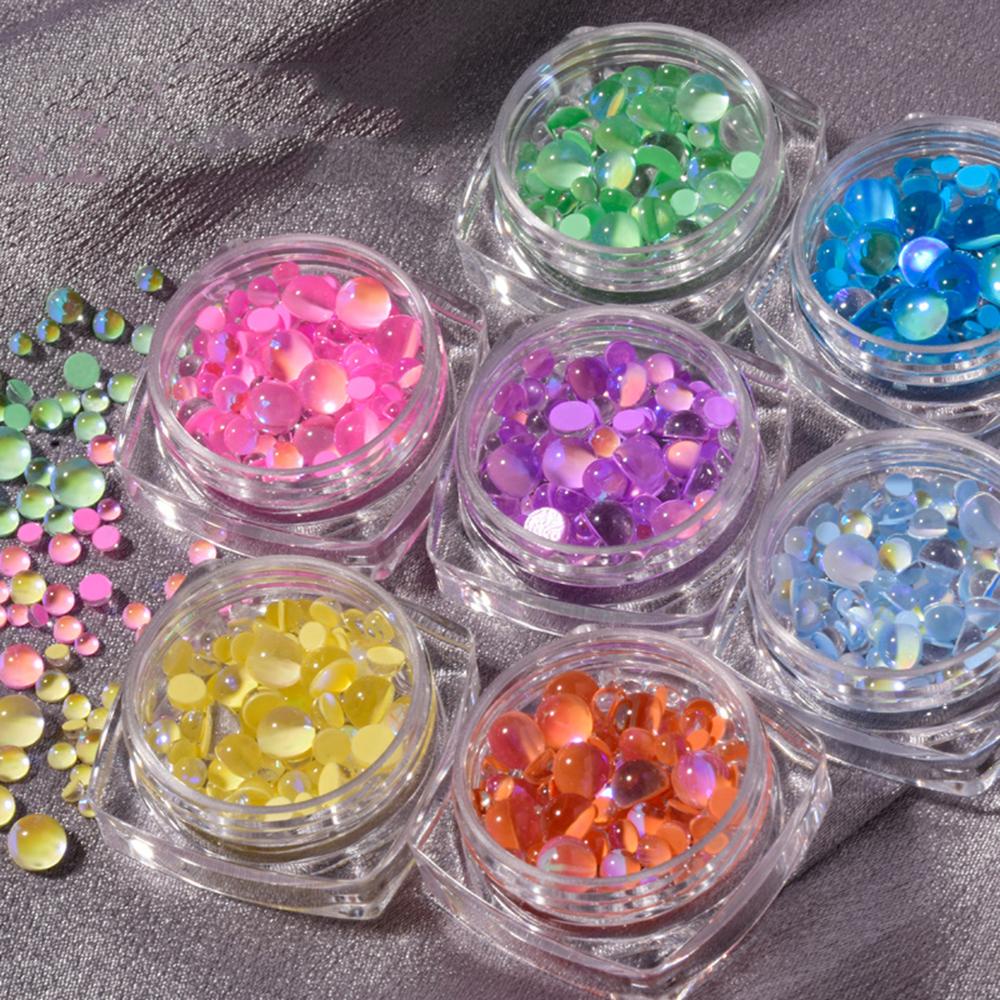 Preva 1kotak Kuku Rhinestones Perhiasan Salon Wanita DIY Manicures Ukuran Campur Mermaid Bulat Kaca Dekorasi