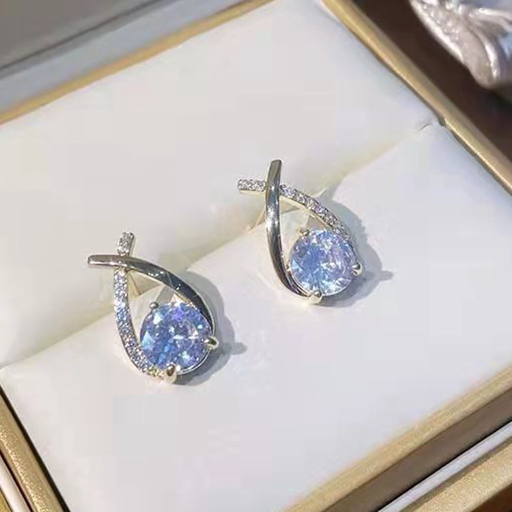 Hu Hu Hu Hu Hu Alat Bantu Pasang Kacamata♡ 1 Pasang Anting Stud Cross cut Berlian Imitasi Tahan Lama Untuk Wanita