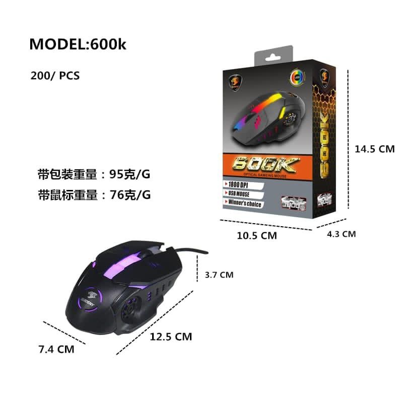 Mouse Kabel Gaming LED quideny 600K for PC/Laptop