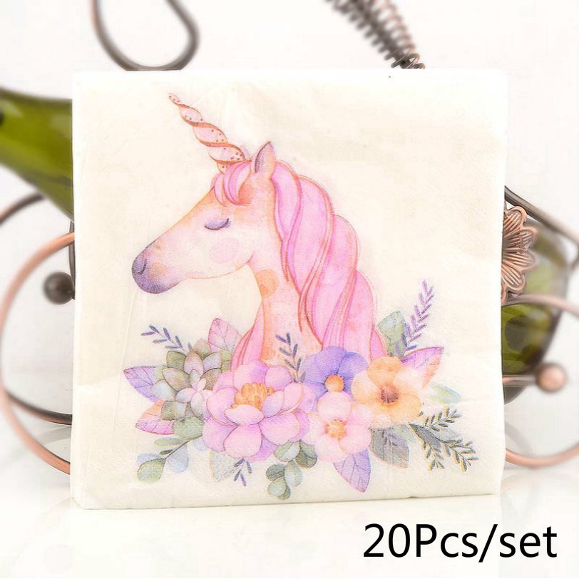 Flower Unicorn Paper Napkins Print Tissue Napkins Decoration Serviettes