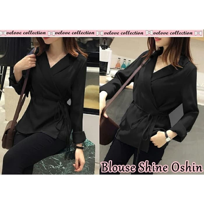 Baju Blouse Wanita Fashion Muslim Atasan Lengan Panjang Top Turtl AQ493 Blouse Shine Oshin Hitam [B