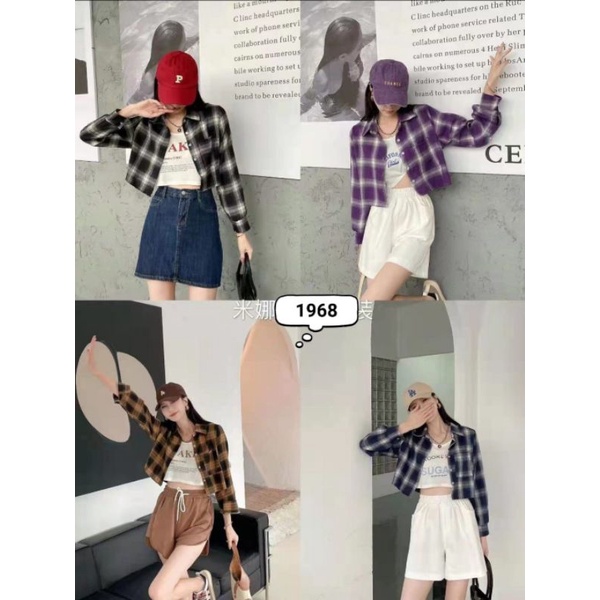 FLANEL KOTAK TOP CROP IMPORT TERBARU