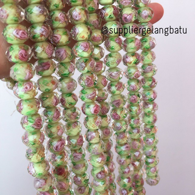 Lampwork kristal Murano 14x12mm bahan crystal ceko mawar hijau premium bahan gelang kalung fashion