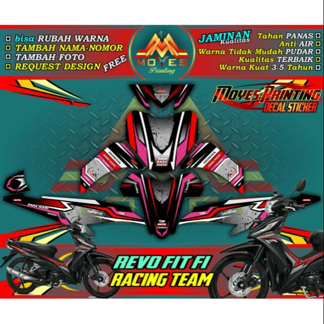 Jual stiker motor revo fit dekal revo fi racing team striping dekal ...