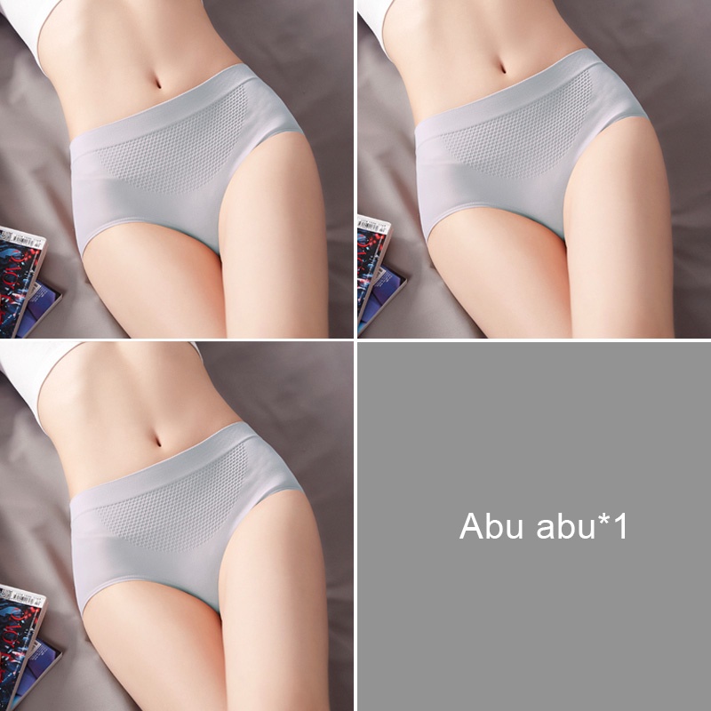 Celana Dalam Wanita Briefs Elastis Seamless Mid Waist Bahan Katun-Abu-abu