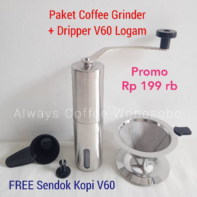 Paket Hemat Coffee Grinder + V60 Stainless Steel