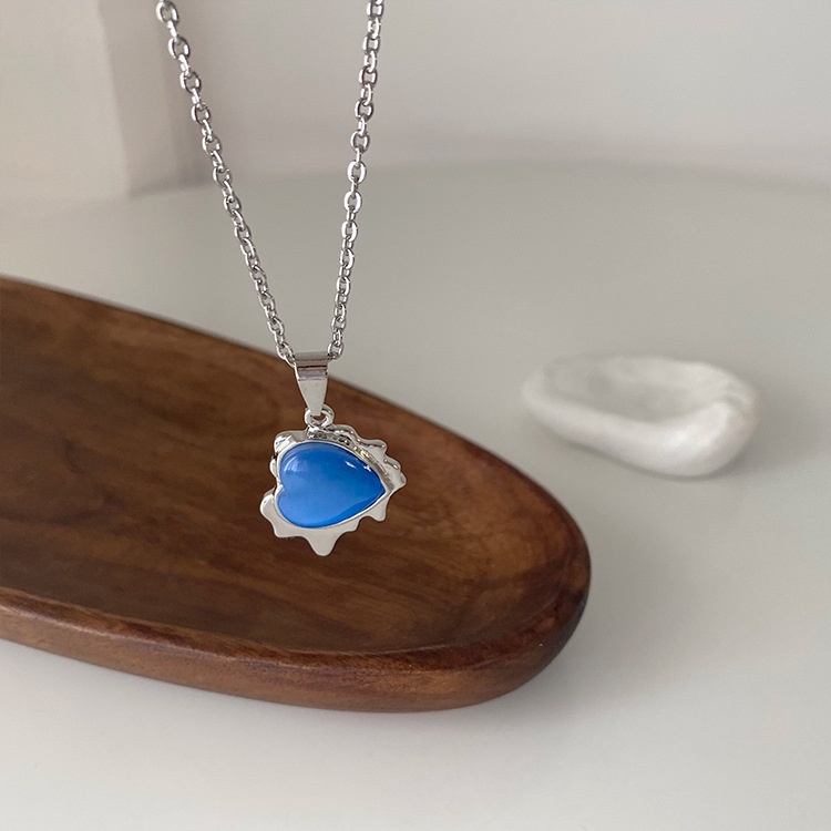 Blue Opal Love Pendant Necklace Accessories Simple Personality Temperament Chain