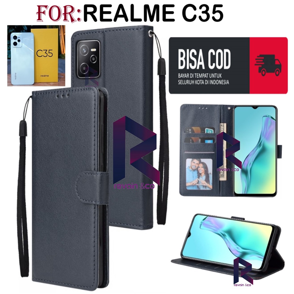 FLIP COVER REALME C35 CASING FLIP WALLET LEATHER KULIT PREMIUM SARUNG BUKA TUTUP FLIP CASE REALME C35 TERBARU