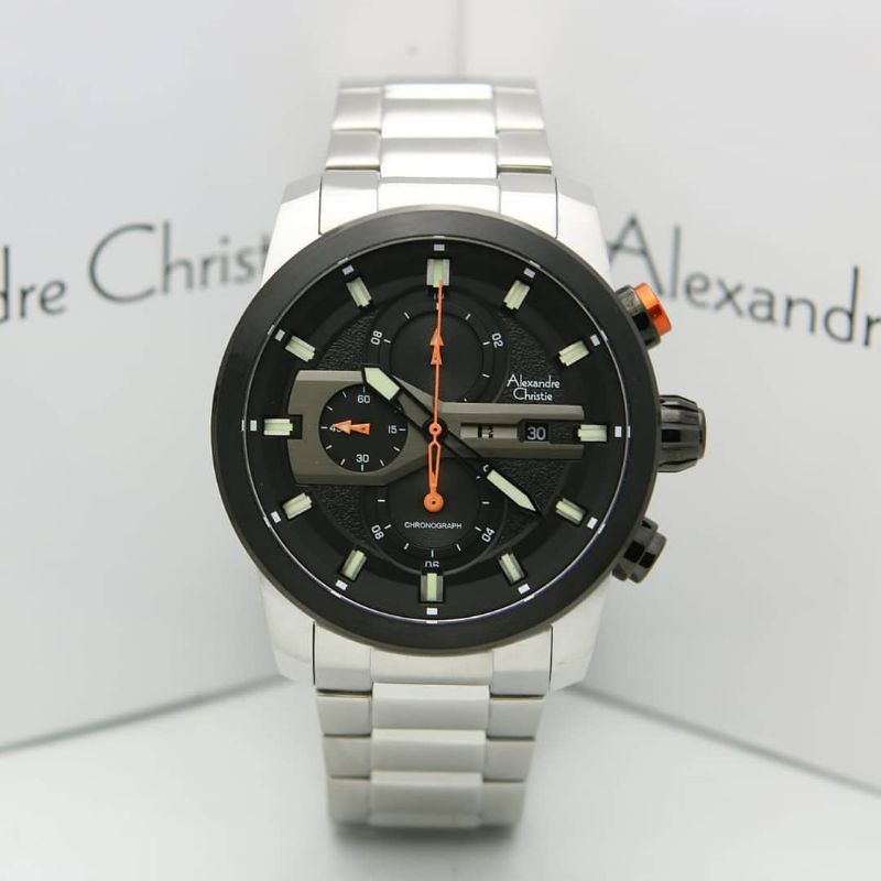 Jam Tangan Alexandre Christie AC 6559 Pria / AC6559 MC Silver Jarum Orange Original