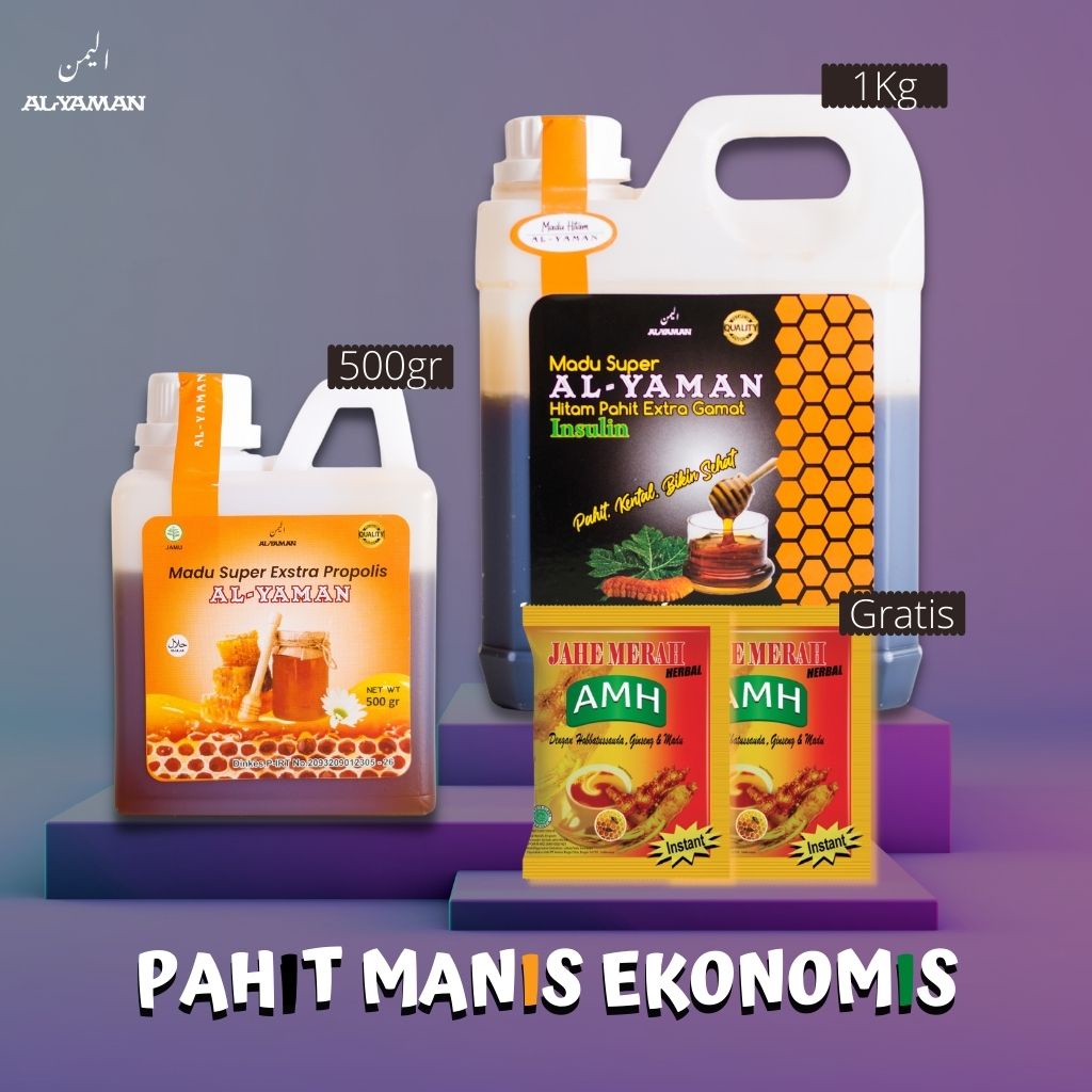 Al-Yaman - Paket Paman Eko Madu Hitam Pahit Insulin 1Kg + Madu Super Ekstra Propolis 500gram pahit manis ekonomis