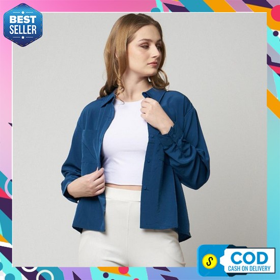 Elbina Jumbo Shirt Pakaian Baju Atasan Kemeja Blouse Oversize Ld 120 B Monellina 601261 Kemeja Crop 