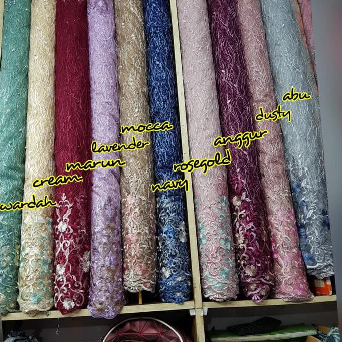 BEST SELLER] KAIN TILE MUTIARA ST05 IMPORT BRUKAT RENDA MUTIARA. BAHAN KEBAYA DRESS - Wardah