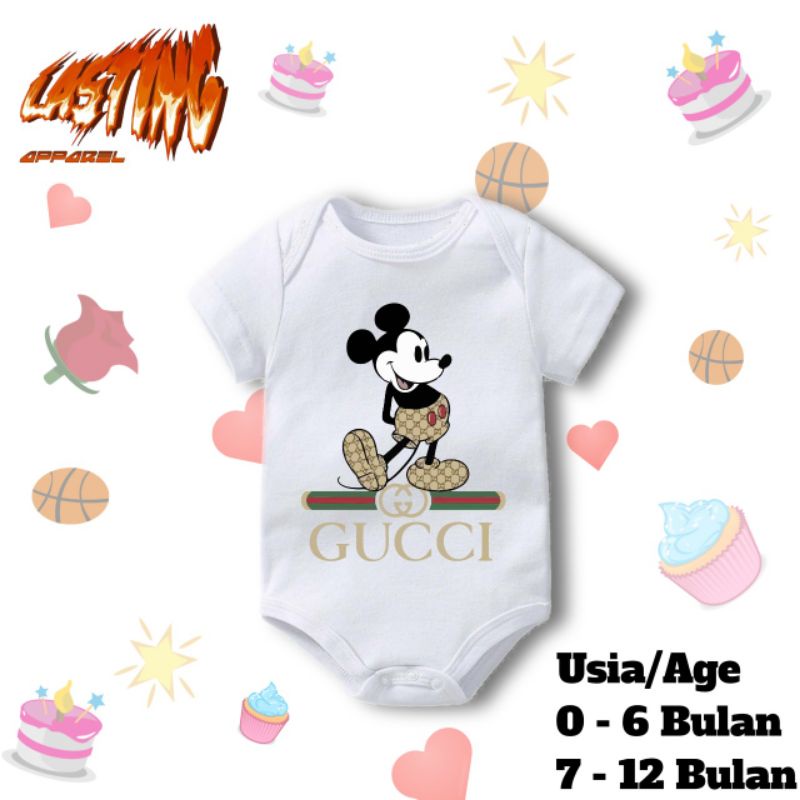 kaos baju bayi MICKY MOUSE GUCCI  tshirt DISNEY LAND ANIMASI jumper baby kids kaus pendek usia 0 1 2