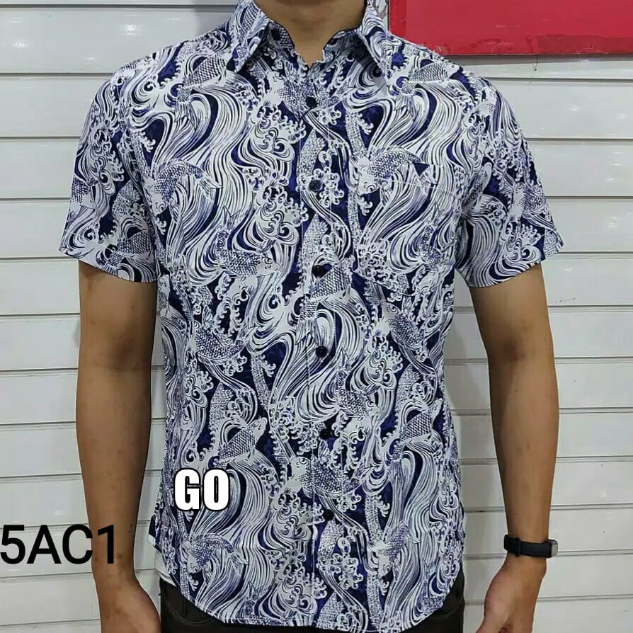 bego 5AC CRESSIDA KEMEJA PRIA BATIK SLIMFIT Kemeja Casual Kemeja Lengan Pendek