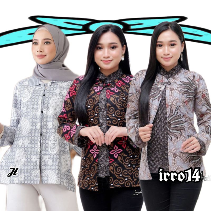 Batik wanita ASJ SA HRB026 Kenongo Kemeja Tosca Pendek kerja kantor