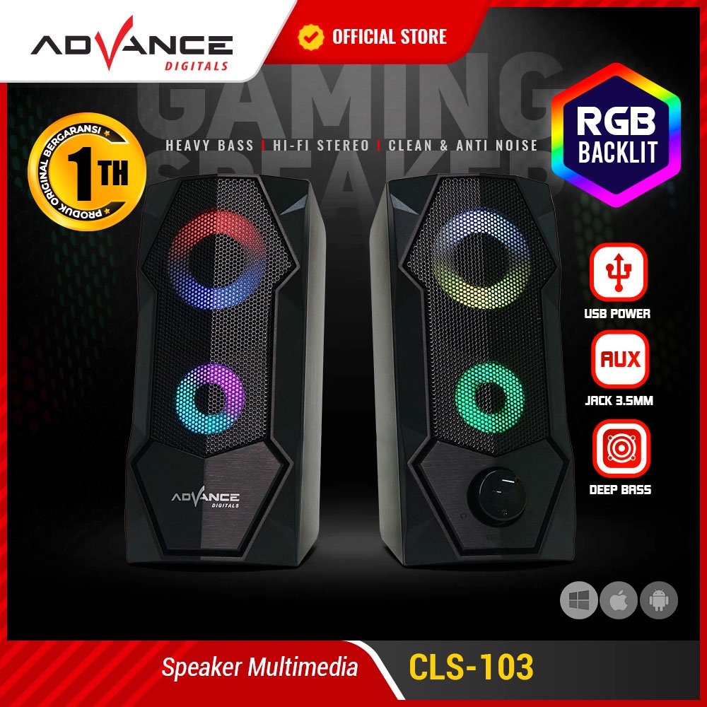 【Garansi 1 Tahun】Advance CLS-103 RGB Gaming Speaker Powerful Bass  Sound Colorful Light Speaker